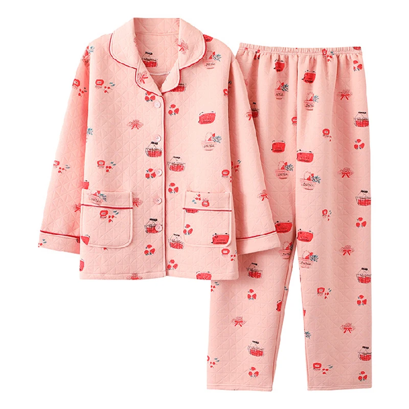 Pajamas For Women Cotton Set Sleep Lounge Pajama Plus Size 5XL Long Sleeve Sleepwear Winter Thick Warm Cute Cartoon Pyjamas
