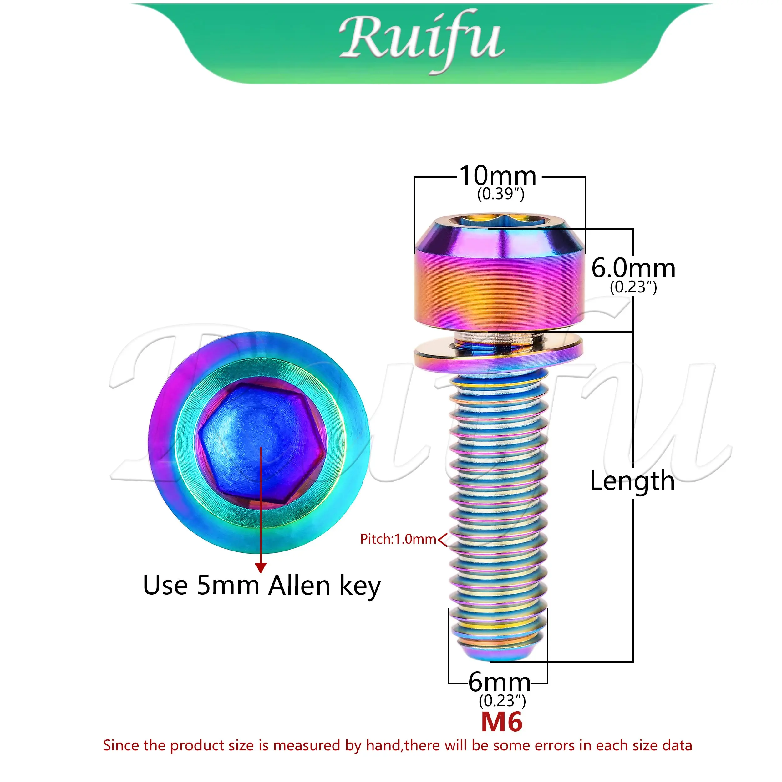 Фото Титановые болты Ruifu, 5 шт., M5/M6x16, 18, 20, 25, 30, 35 мм, с фаской, шестигранная головка, с несъемными шайбами №4