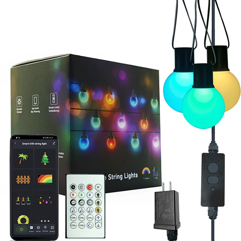 

Outdoor G40 Bluetooth Street Garland RGB Festoon Twinkly Party Tree Light Wedding Garden Decoration Globe LED String Lights Bulb