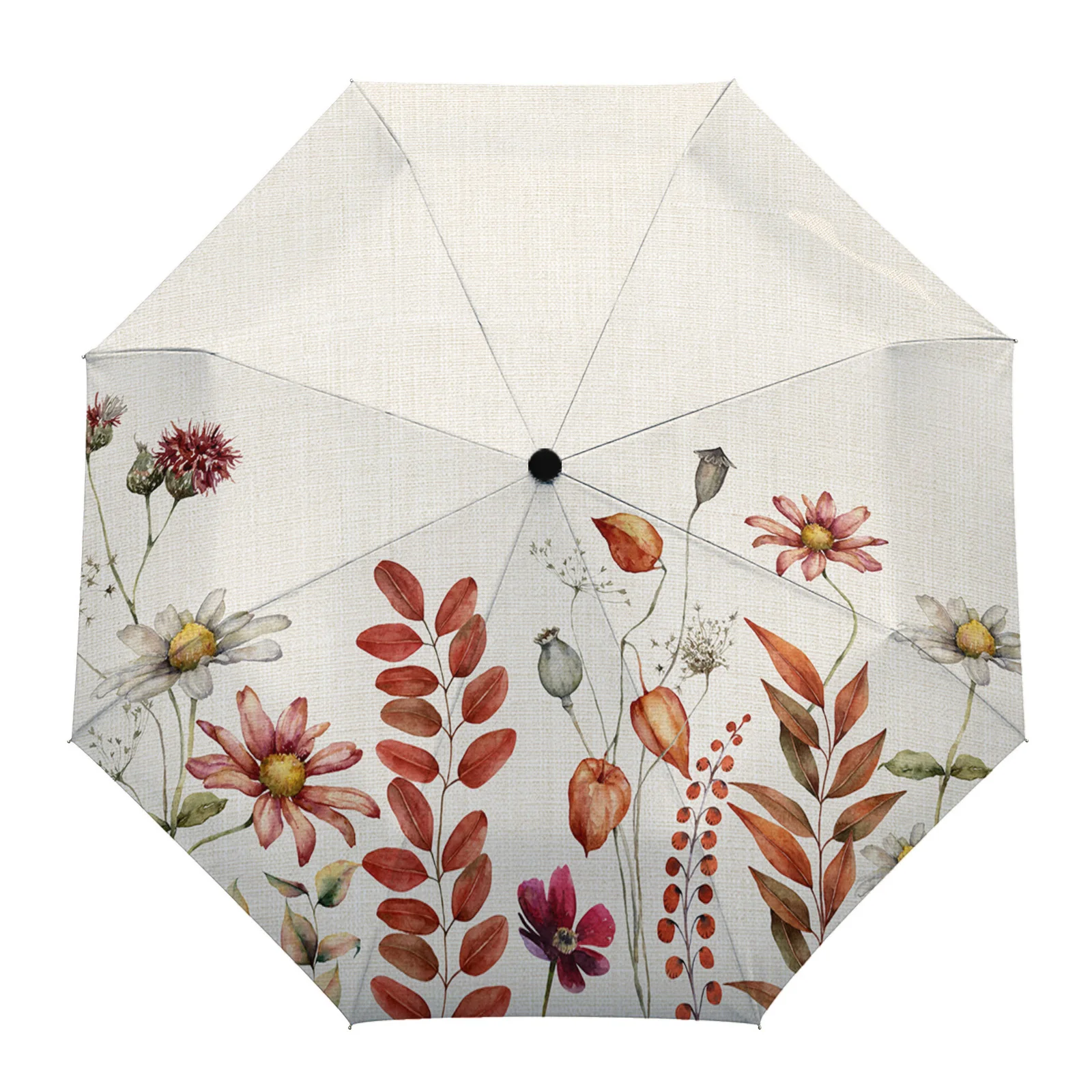 

Thanksgiving Autumn Plant Wildflower Sunshade Parasol Umbrella Fully-automatic Eight Strands Foldable Women Kids Rain Umbrella