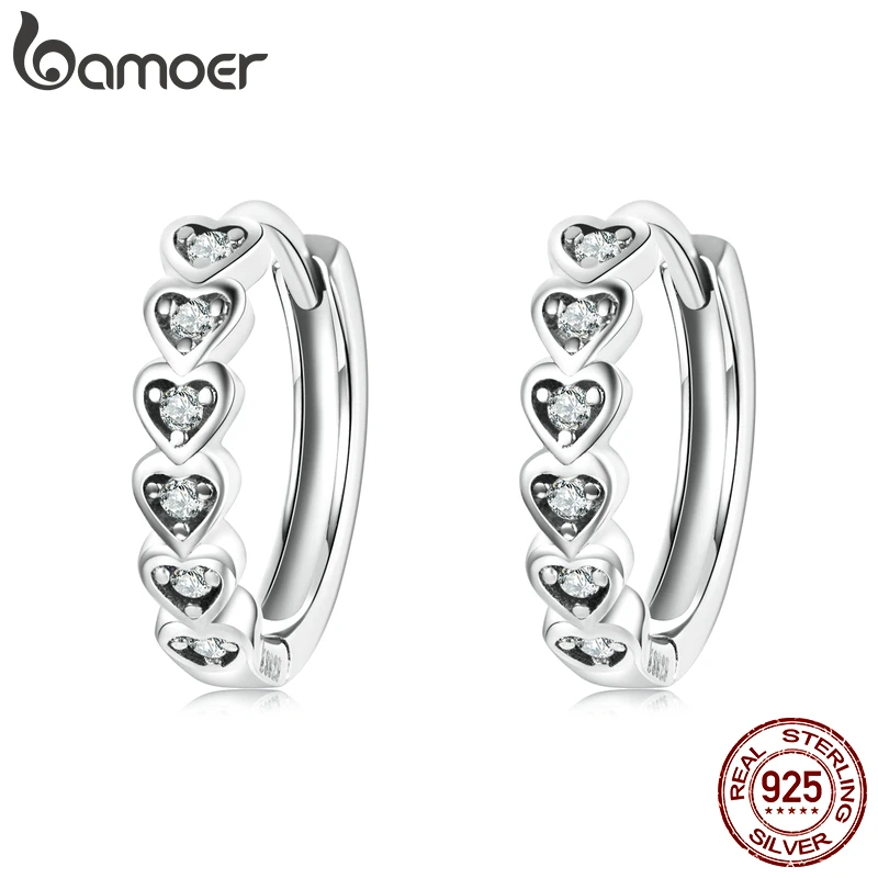 

Женские серьги-кольца с сердечками Bamoer, из подлинного серебра 925 пробы, радужные пряжки для ушей, ювелирные украшения, Подарок на годовщину