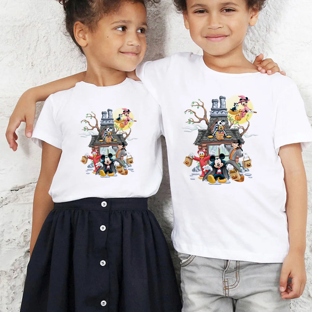 

Funny Disney Kids Halloween T-Shirt Short Sleeve Mickey Minnie Print Dress Up Graphic High Quality Child T Shirt Harajuku Tops