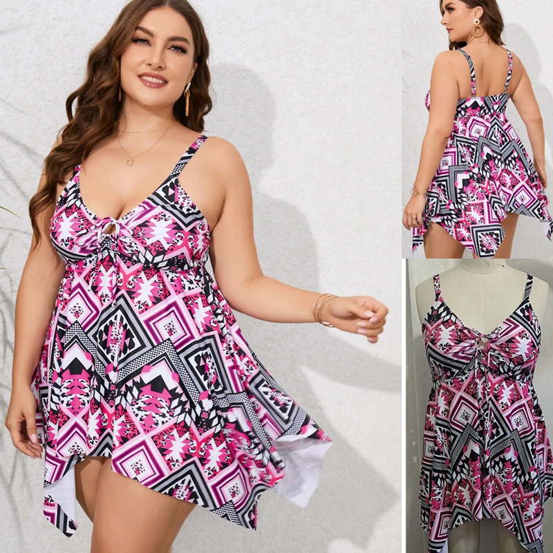 

Plus Size 8XL 10XL Swimsuit Tankini Set Swimwear Women Swim 2 Piece Print Large Big Breasts Halter Bathing Suit Beachwear