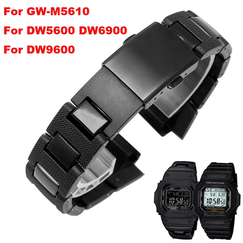 

TOP sell Watch Strap For Casio G-Shock DW5600 DW6900 GW-M5610 DW9600 Series black Stainless Steel Plastic Watchband with tools