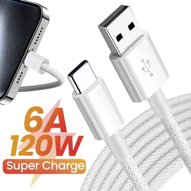 6A 120 Вт Тип C Кабели для зарядки телефона Быстрое зарядное устройство USB A к типу