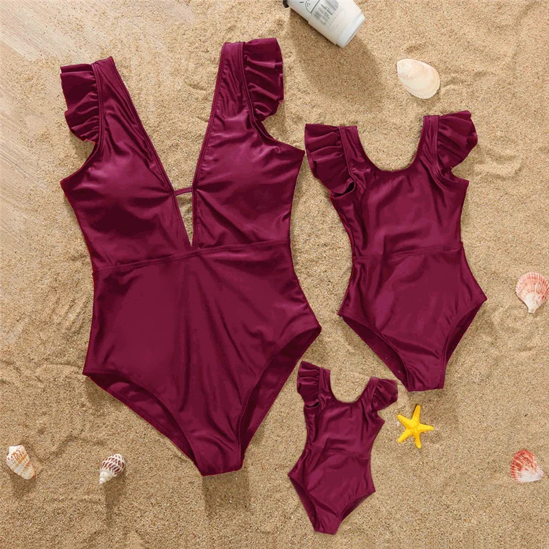 2022 New Family Matching Mom And Me Women Swimwear Mother Daughter Push Up Bikinis Bathing Swim Suits Pink Bikini Biquini Mulher