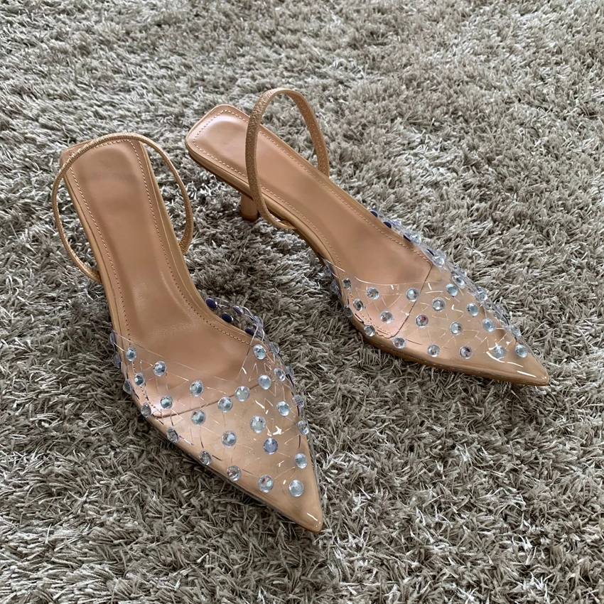 Женские прозрачные туфли-лодочки из ПВХ на высоком каблуке с острым носком