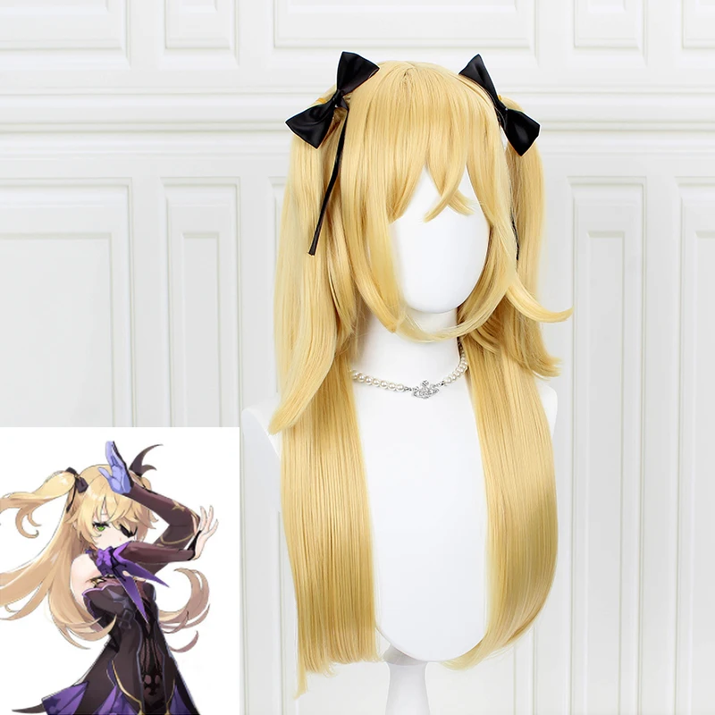 

Genshin Impact Fischl Wig Long Ponytails with Ribbon Cosplay Heat Resistant Synthetic Hair Cosplay Wigs + Wig Cap