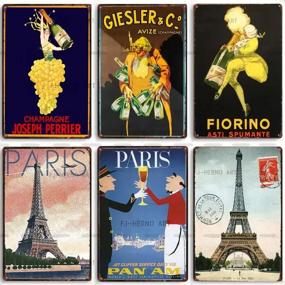 Винтажная табличка с павлиньими шампанскими металлическая винная жестяная