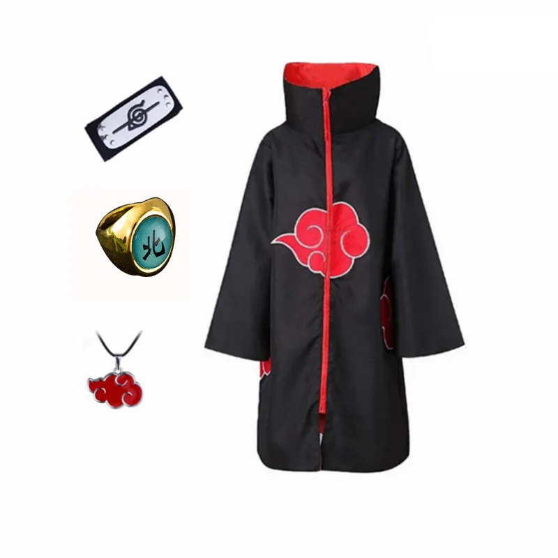 

Halloween Akatsuki Cloak Rings Necklace Kids Adult Costume Cosplya Anime Suit Fantasia Akatsuki Cloak