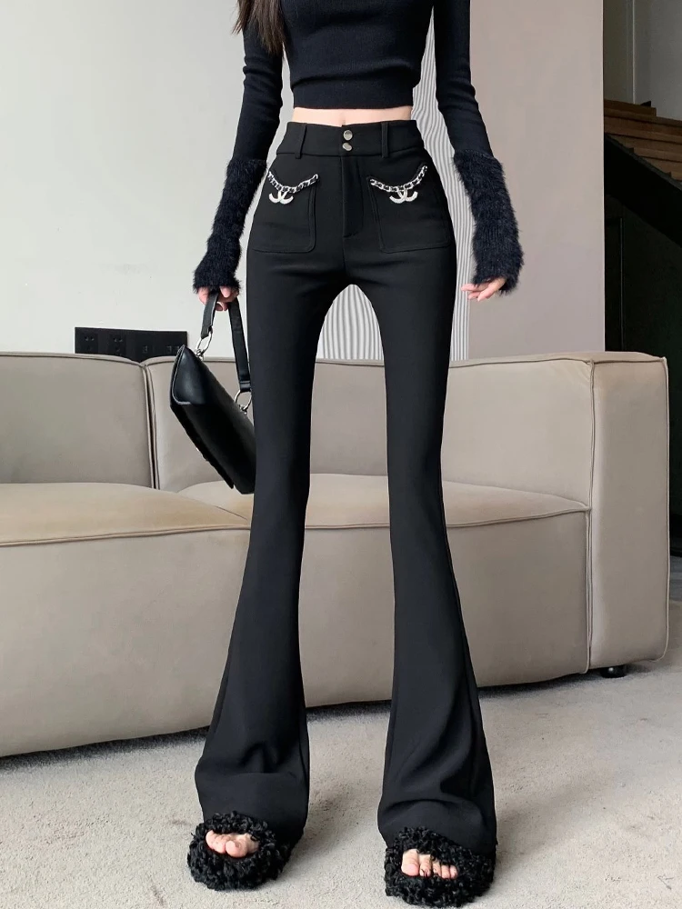 Белые микро расклешенные Костюмные брюки для женщин на весну и осень с высокой