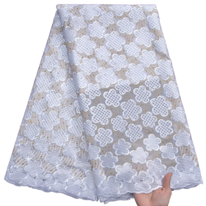 

Африканская кружевная ткань, швейцарская вуаль, кружевная ткань, 2022 белый и золотой вышитый австрийский хлопок 2022 Дубай для вечернего платья 3054A