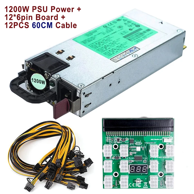 Tested DPS-1200FB A 1200W PSU Power Supply + HP Server Power Breakout Board + 50cm / 60cm 6pin to 8pin Cables DL580G5 Mining Set