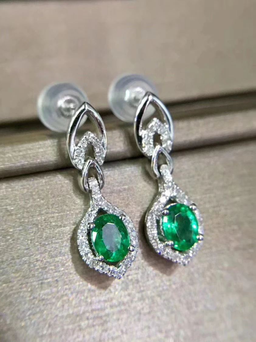 

MeiBaPJ Natural Emerald Gemstone Drop Earrings Real 925 Silver Earrings Fine Charm Wedding Jewelry for Women