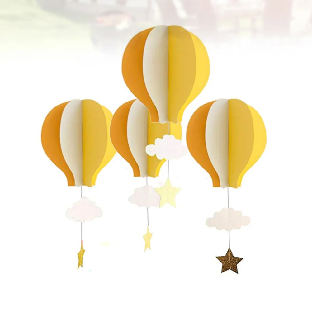 4 Pcs Nativity Decor Party 3d Paper Hanging Garland Stars Baby Pendant Hot Air Balloon Wedding