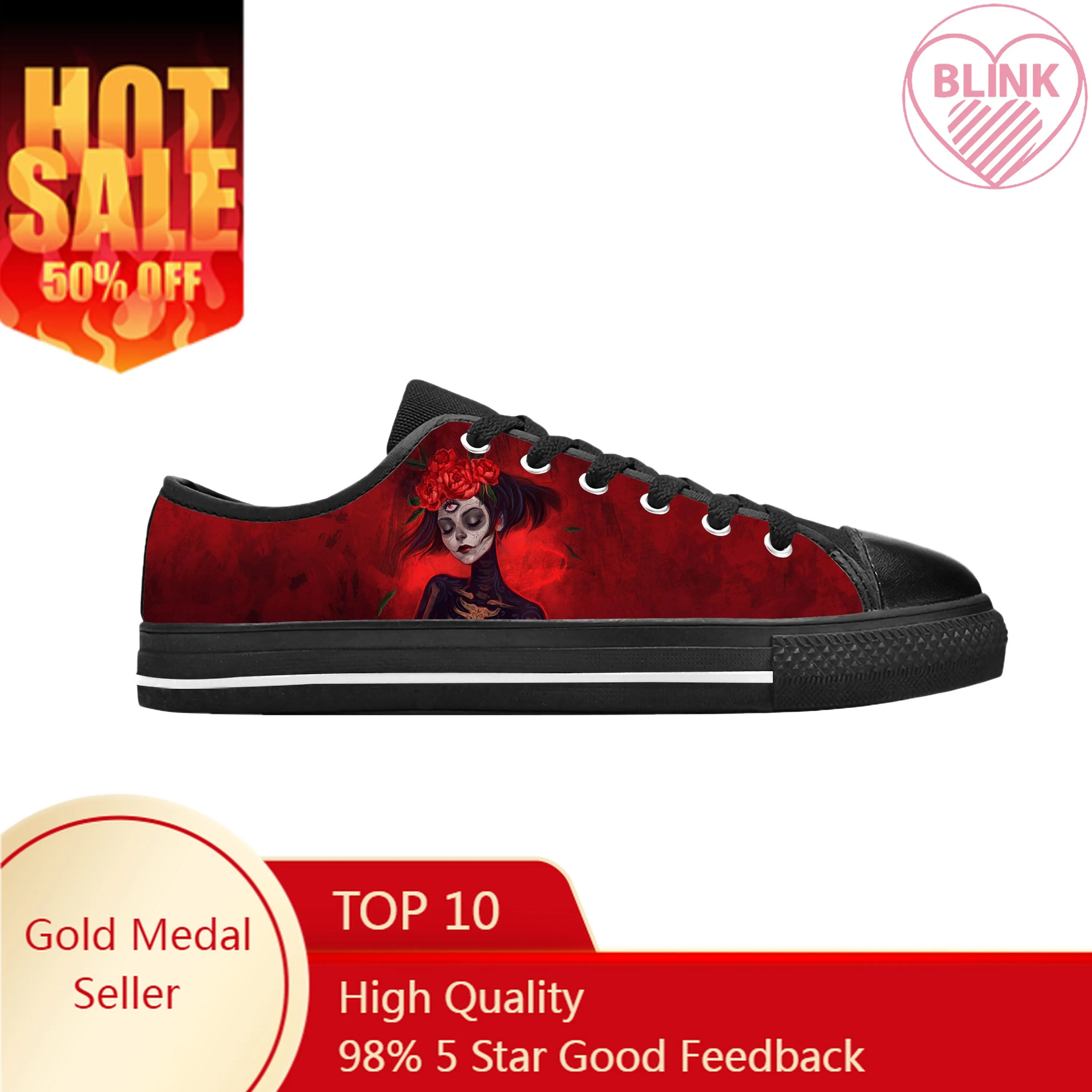 

La Calavera Catrina Mexican Sugar Skull Katrina Casual Cloth Shoes Low Top Comfortable Breathable 3D Print Men Women Sneakers