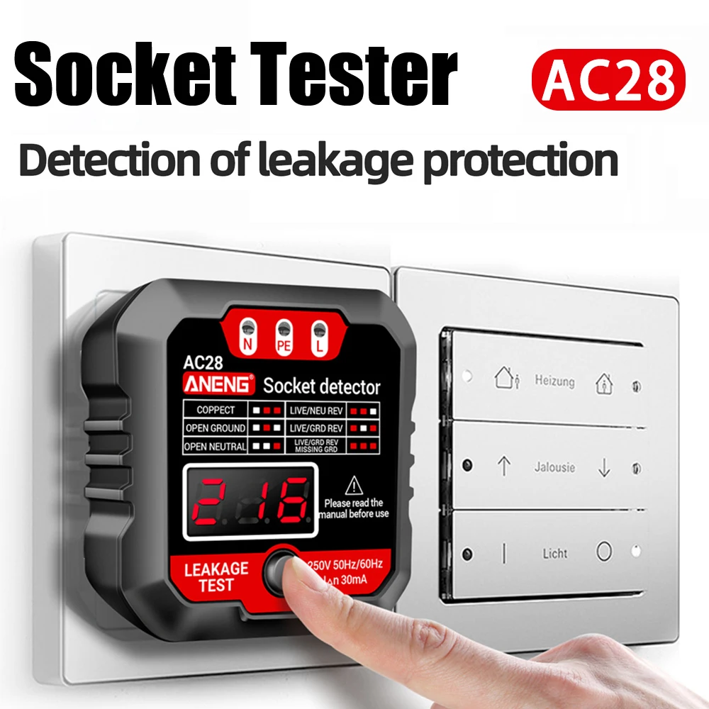 

2023 AC28 Digital Display Socket Tester UK US EU Plug Polarity Phase Pheck Detector Voltage Test Multi-function Electroscope