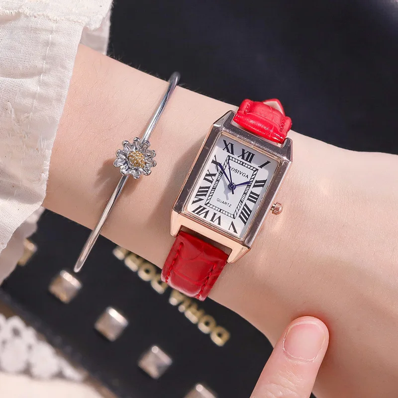 

Fashion Retro Simple Roma Rectangle Quartz Leather Strap Watch Casual Luxury Wheat for Women Waterproof Watch