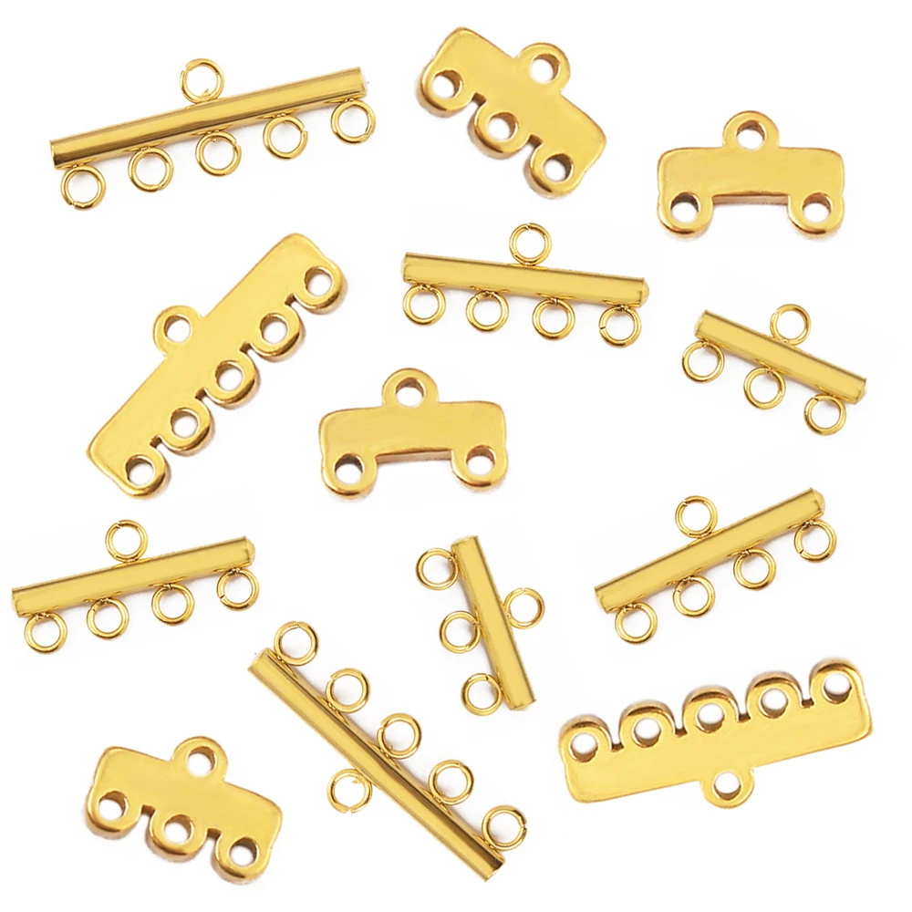 10pcs Stainless Steel Gold Layer Necklace Bracelet Clasp Bails 5 Loops Drop Earrings Chains Connectors for DIY Jewelry Making