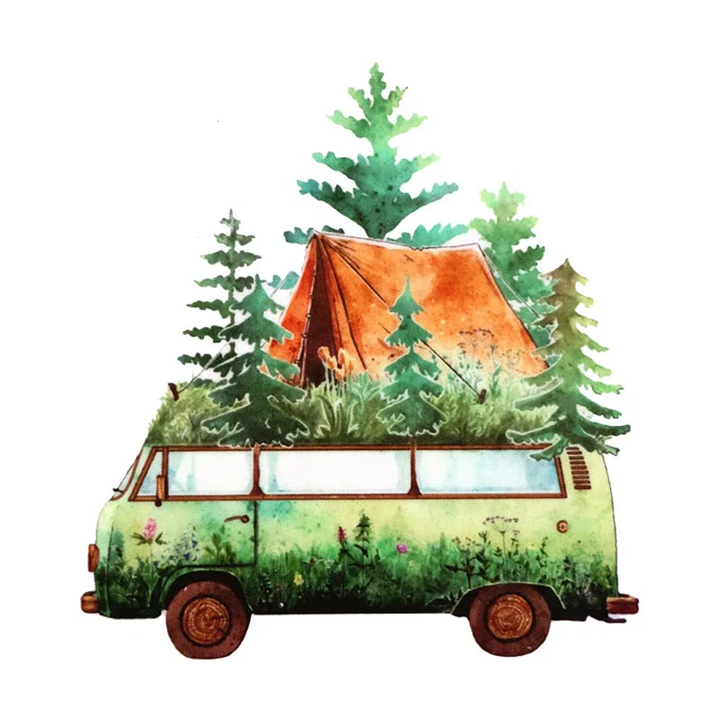

Creative caravan picnic car RV styling car stickers retro moon bonfire shape trunk helmet surfboard laptop luggage stickers