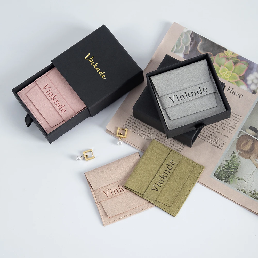 Black Drawer Jewelry Box Microfiber Gift Bags Pouches Sst Custom Logo Bulk Rings Earrings Packaging Storage Cardboard Case Boxes