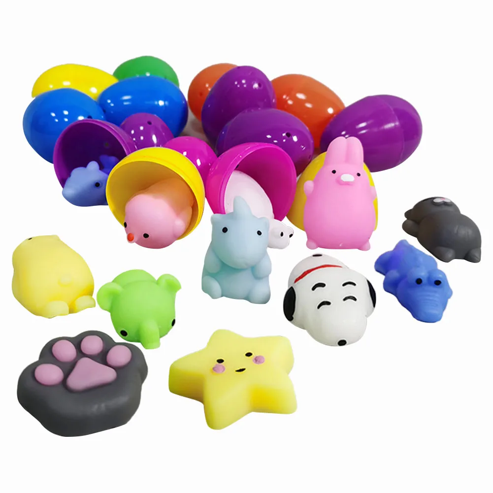 

12pcs/Set Plastic Colorful Open Easter Eggs Cartoon Pinch Dolls Creative Plastic Kids Dinosaur Egg Kids Toys Party Decor
