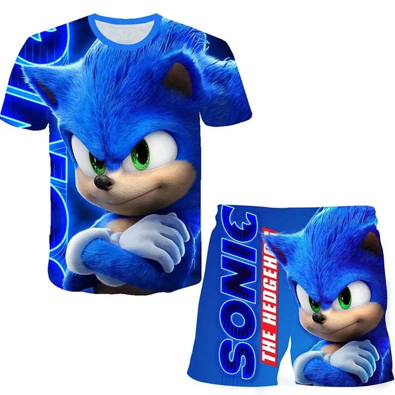 

3-14 Years Kids Summer Super Sonic Cartoon Anime 3D T Shirt Pants Clothes Boys Printed Outfits Sport Suit Children Clothing Set