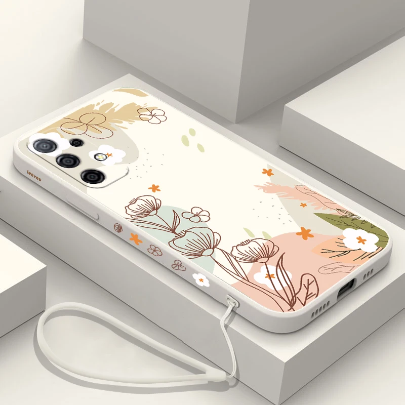 

Warm Heart Flower Phone Case For Samsung A53 A50 A12 A52 A52S A51 A72 A71 A73 A81 A91 A32 A22 A20 A30 A21S 4G 5G With Lanyard