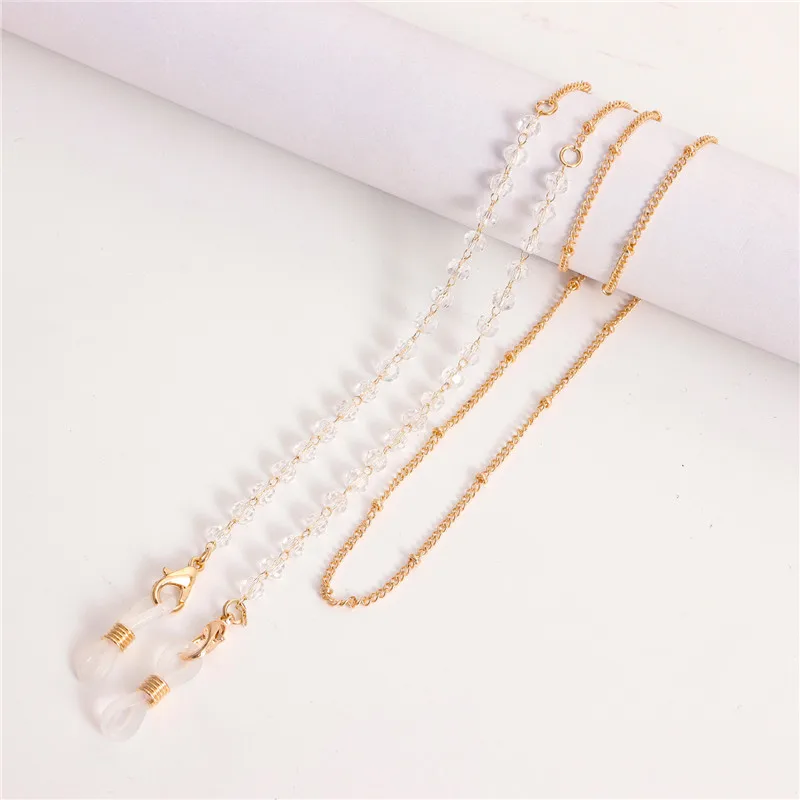 Ожерелье-цепочка для очков позолоченный шнур с хрустальными бусинами защиты