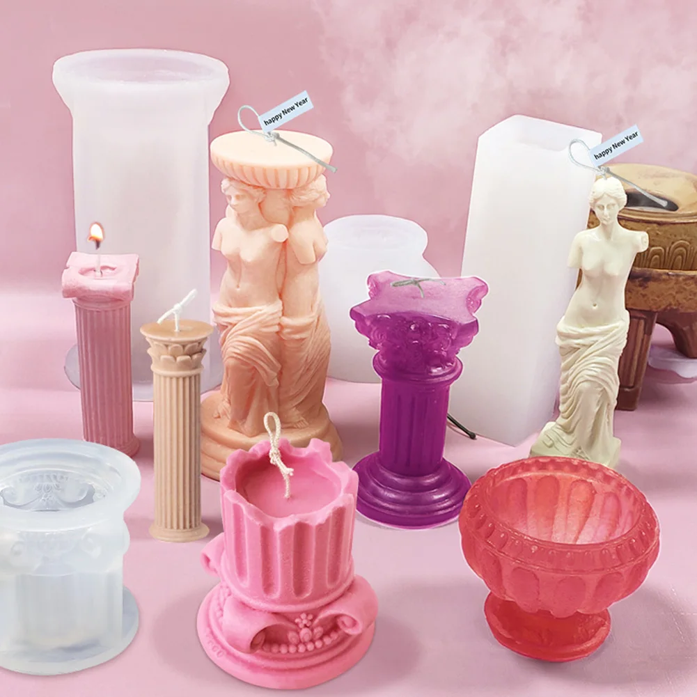 

Silicone Candle Molds Retro Roman Column Marble Pillar Stencil Candle Mould Art Craft Plaster Molds for Handcraft