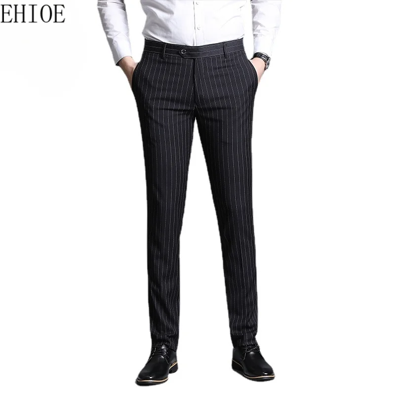 

2023 New Fashion Boutique Striped Men's Casual Office Business Suit Pants Social Groom Wedding Dress Male Trousers