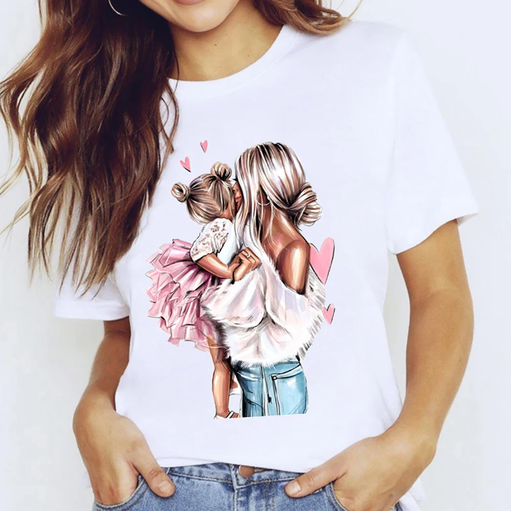 

Ladies Oversized Casual T-shirt Tees Female Lovely MOM Fashion Summer Short Sleeve Cartoon Love Letter Print Graphic Clothes Top