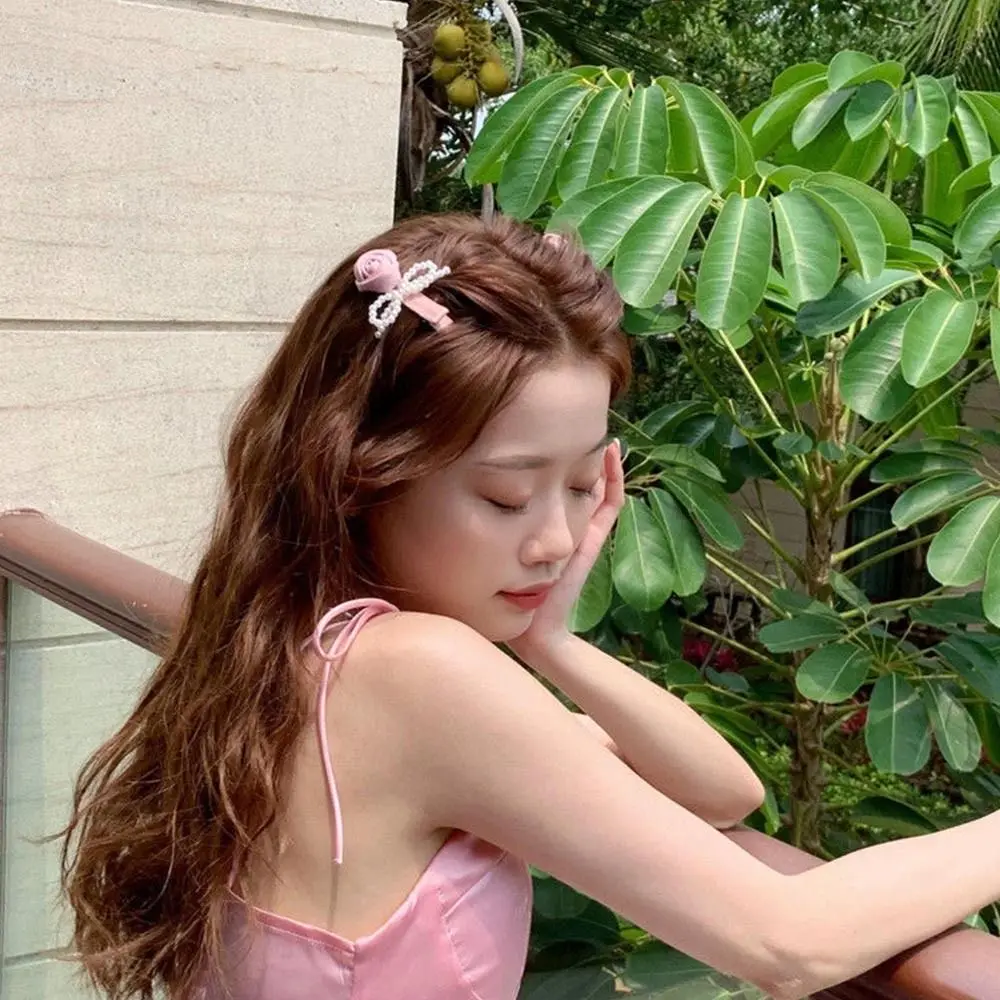 

Niche Design Cute Rose Flower Women's Accessories Resin Flower Bow Hair Clip Bangs Side Clip Korean Style Duckbill Clip