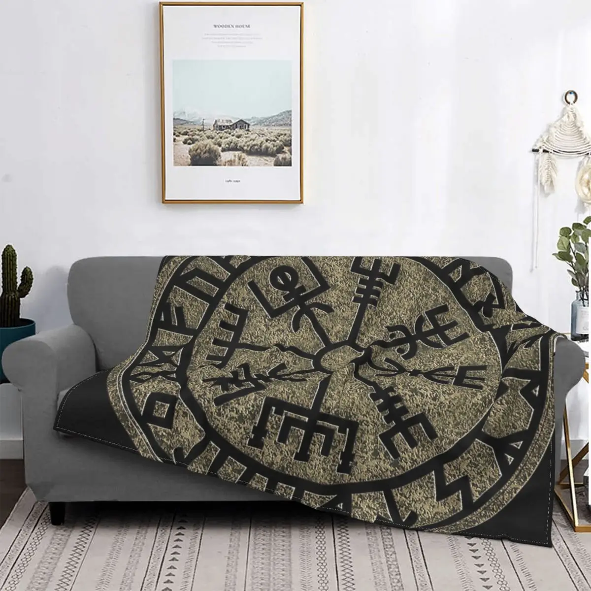 

Vegvisir-Manta con estampado de brújula vikinga para niños, colcha con símbolo nórdico, cubierta de cama a cuadros para sofá, ma