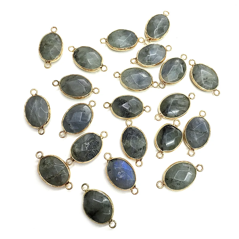 

Natural Stone Pendant Connectors Egg Shape Faceted Flash Labradorite Stone Link Charms for Jewelry Making Necklace Bracelet Gift