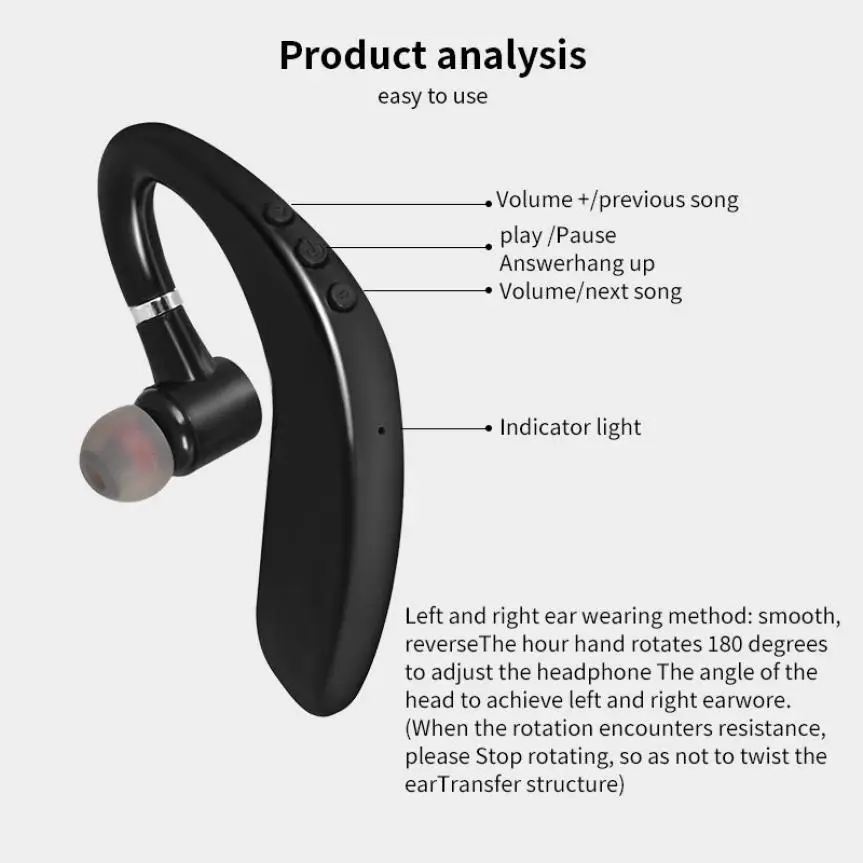S109 Беспроводная Bluetooth-совместимая гарнитура с одним ушным крючком наушники