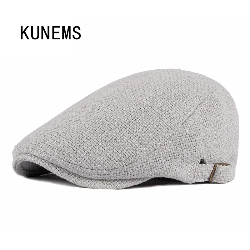 

KUNEMS Cotton Linen Beret Fashion Retro Newsboy Hats for Men Boina Casual Solid Flat Hat Dad Cap Gorras Hombre