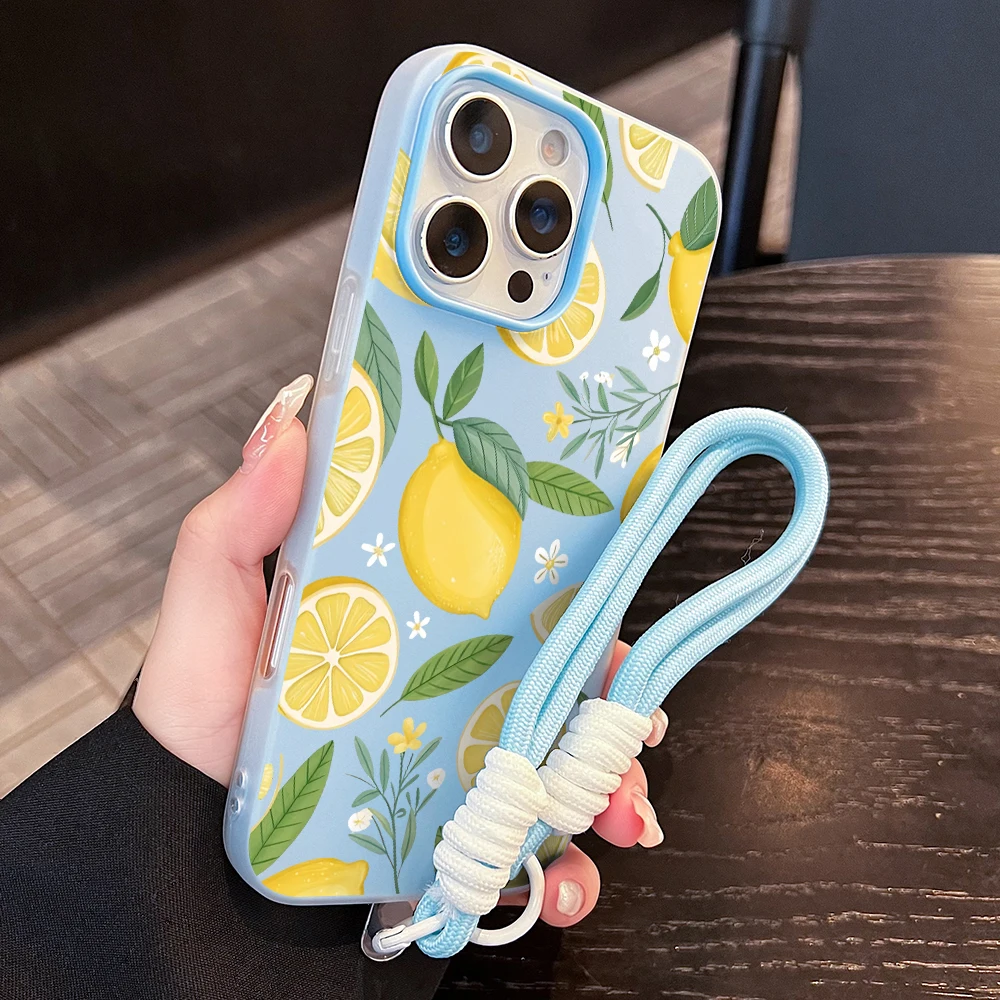 Фото Летний чехол для телефона с текстурой лимонного желе для iPhone 17 16 15 Pro Max 14 12 11 13 Pro 17 Air 7 8 Plus X XR с мягким ремешком-шнурком. №4