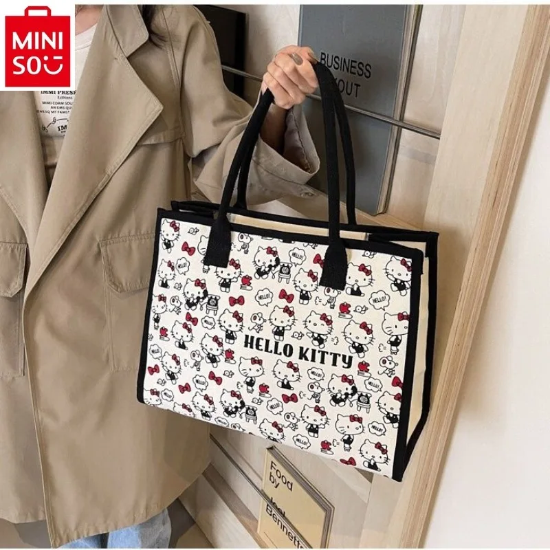 Модная Холщовая Сумка MINISO Sanrio для покупок большой вместимости Женская милая