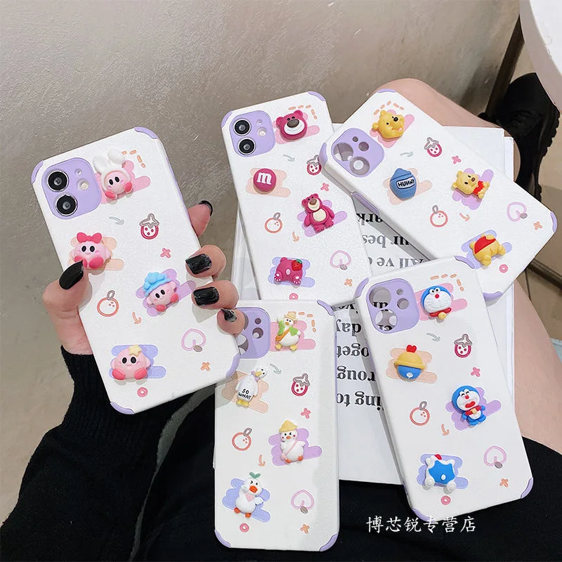 

Disney Mickey Kirby Winnie the Pooh 3D Leather Phone Cases For iPhone 12 11 Pro Max XR XS MAX X Back Cover