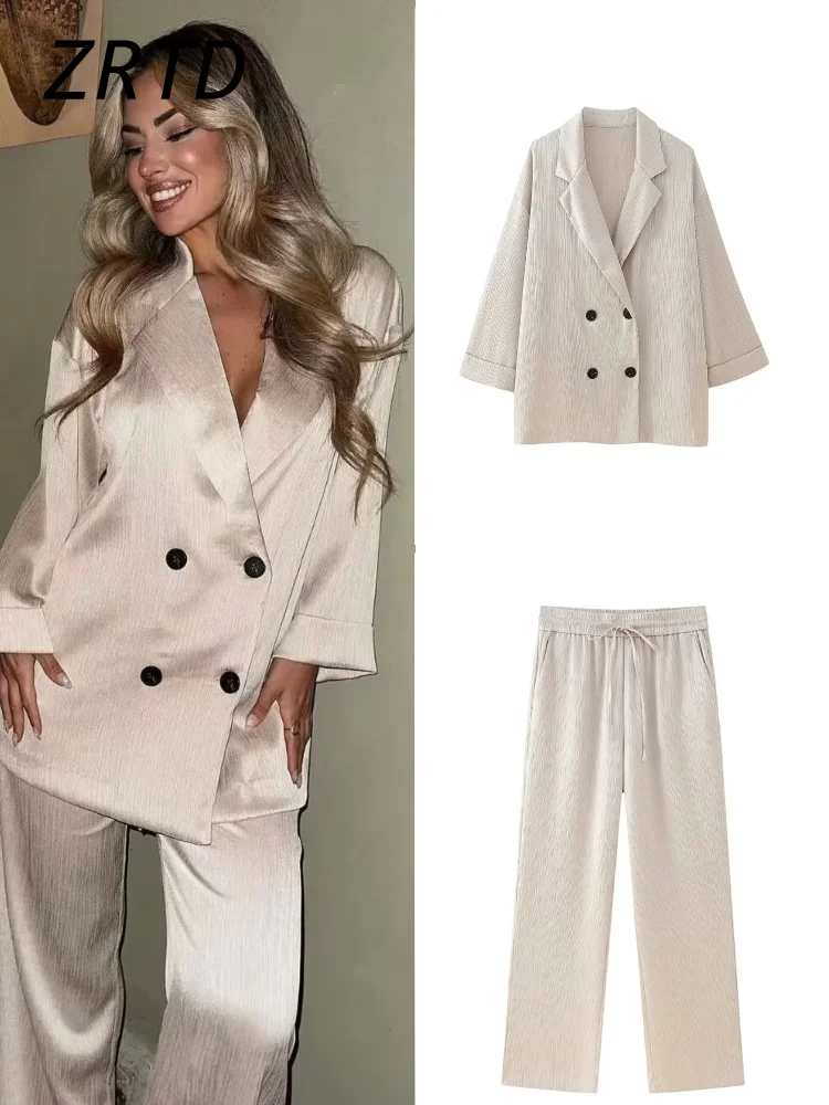 Женский однотонный костюм со складками свободный пиджак с длинным рукавом