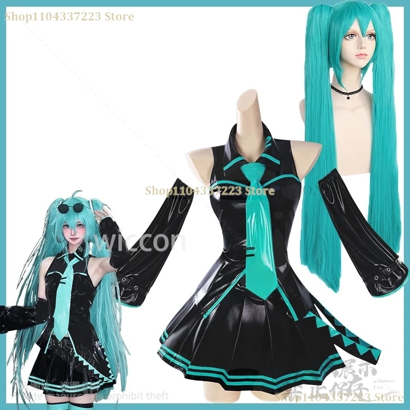Фото Y2K Mikuu Jirai Kei Черное платье Лолита Зеленый парик Игровой проект Sekai Косплей для девочек Женщина Хэллоуин Рождество №4
