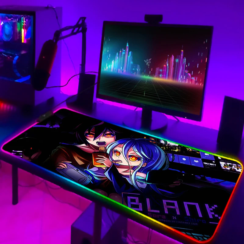 

No Game No Life Custom Mouse Pad Gaming Desk Accessories Keyboard Mat Luminous Anime Desktop Table Mini Computer With Wire Mause