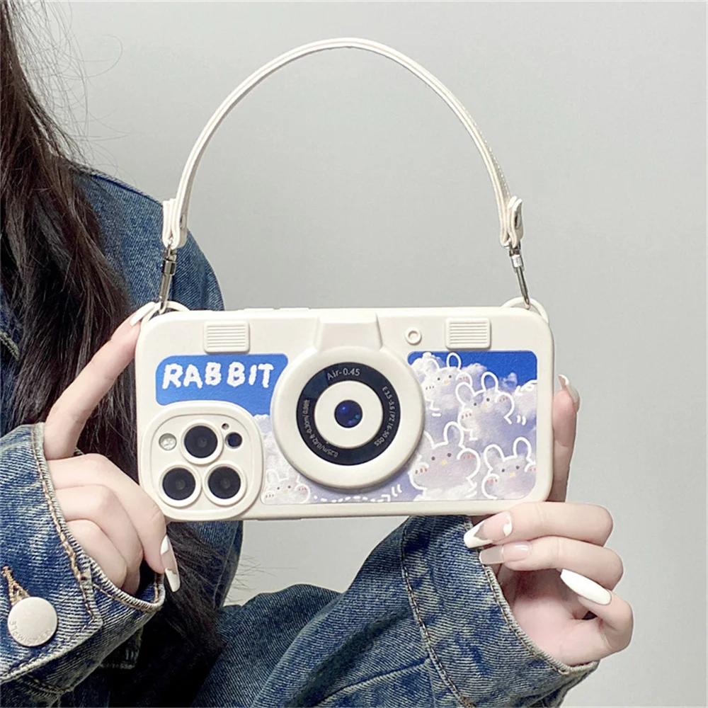 

Cute camera rabbit handbag mobile phone protective case for Apple 14 iphone13/12/11 new fashion shell woman gift