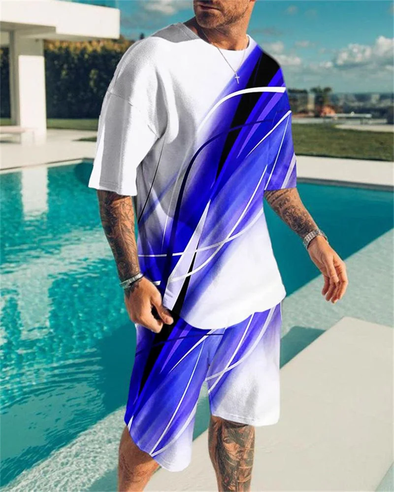 Men's Outfit Summer Short Sleeve T Shirt Set Fashion 2 Piece Streetwear 3D Printed Sports Beach Shorts Oversized Sportswear