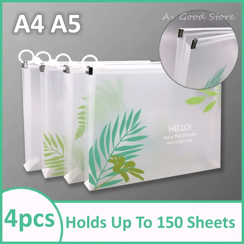 

4pcs A4 A5 Clear Pvc Folder Document Filing Bag Cartoon Stationery Bag Waterproof File Folder Zipper File Bag Office Storage Bag