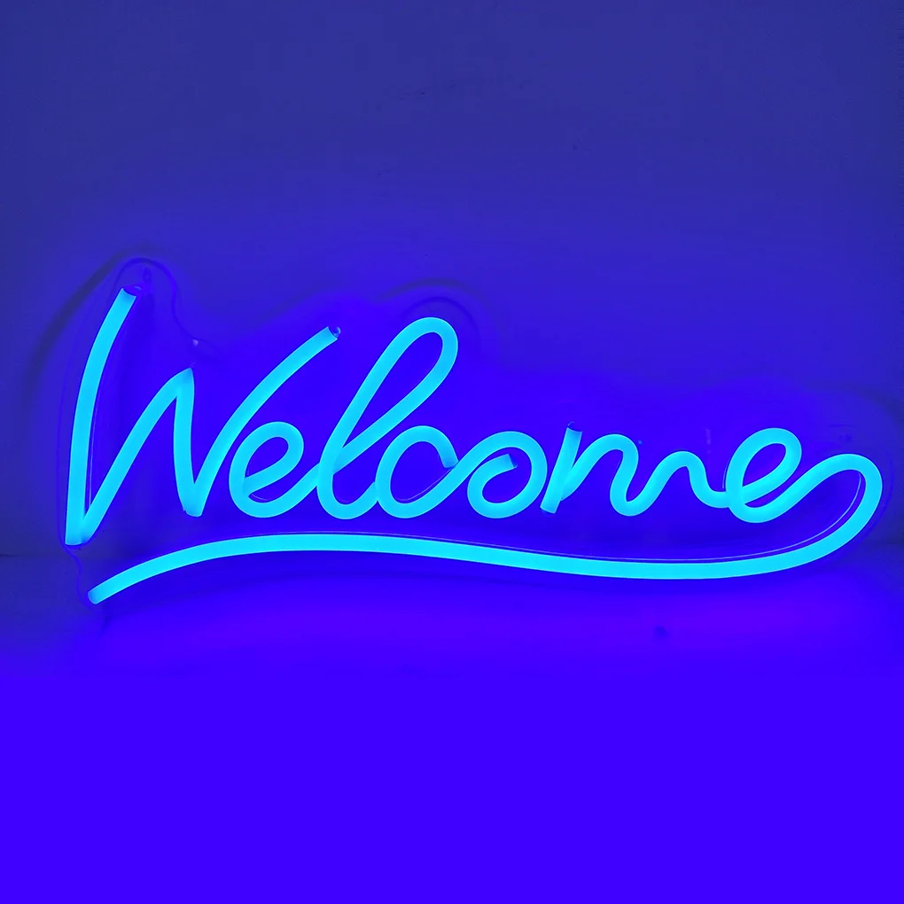 Welcome LED Neon Sign 19.7X8.7 inches Blue Light for Shop Bar Cafe Indoor Night Lamp Custom Neon LED Signs Lights Bulk Wholesale