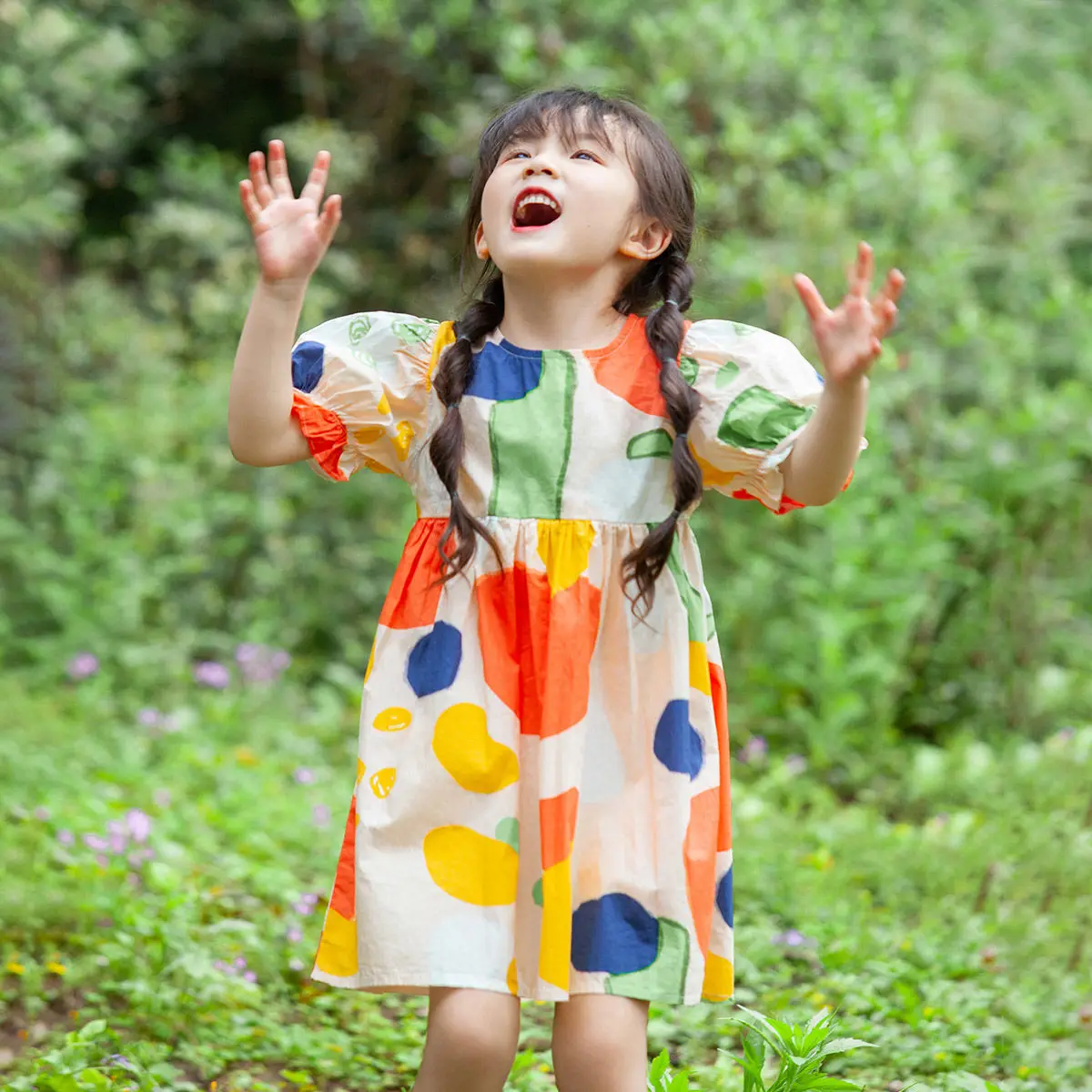 

Impression Childhood Girls' Dress Summer 2022 New Fashionable Pure Cotton Breathable Puff Sleeve Kids' Skirt Summer