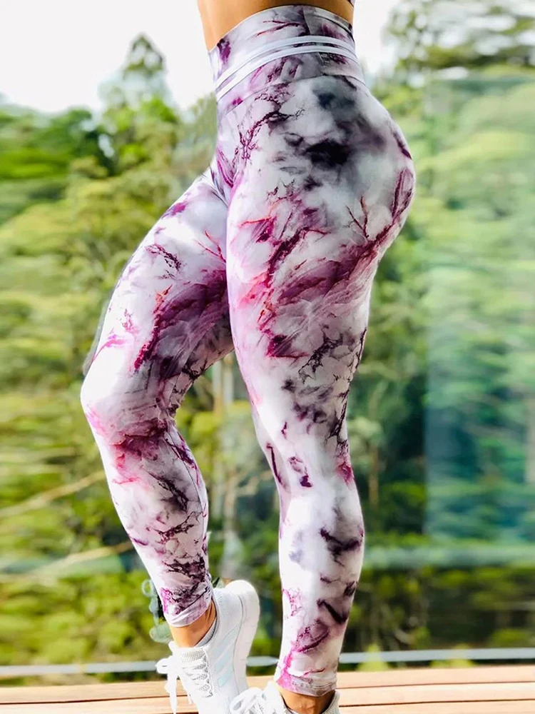 Exercise Fitness Leggings Marble Print Activewear Women Gym Yoga Pants Sports Stretchy High Waist Running Athletic Trousers