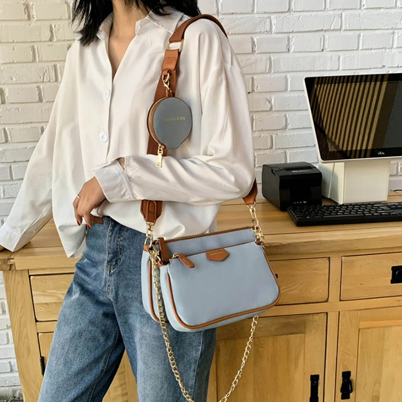 

Women Bags Brand Design Chains Women Shoulder Bags Wide Strap Shoulder Bag Fashion Luxury PU Leather Crossbody Bag Lady Handbags